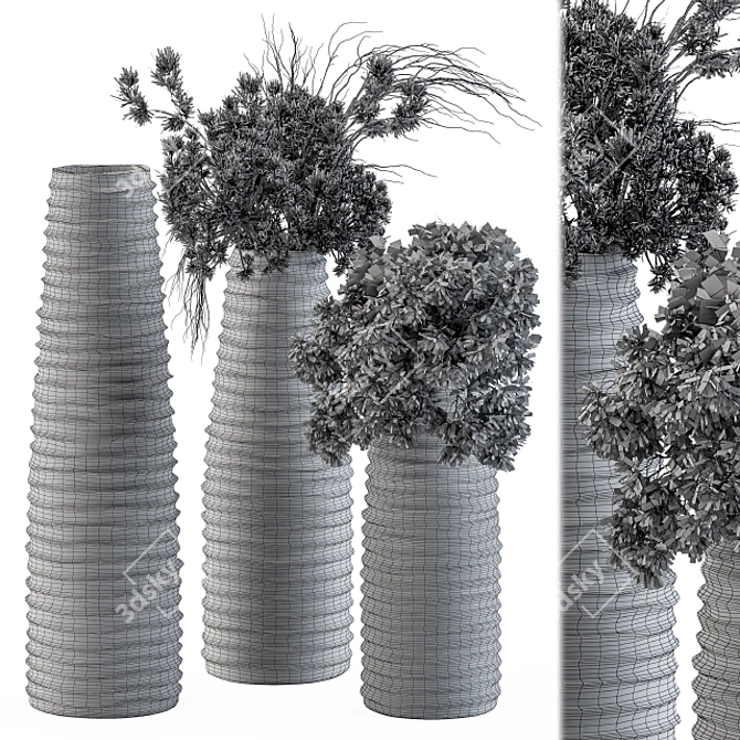 Rustic Vase Set with Dry Plants 3D model image 3