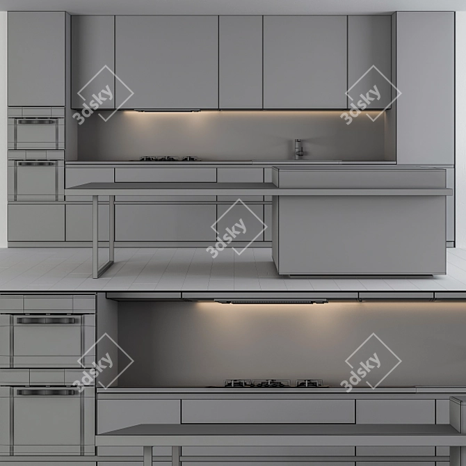 Sleek White & Wood Kitchen 3D model image 5