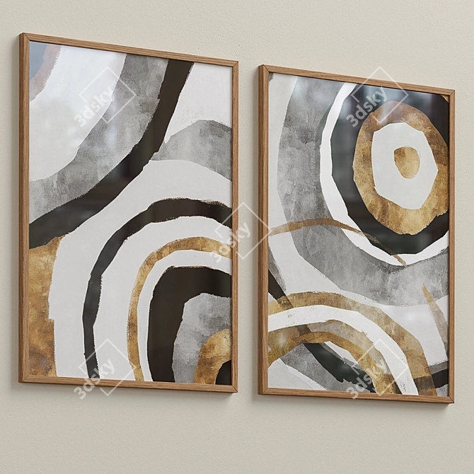 Black & Gold Abstract Circle Framed Prints 3D model image 2