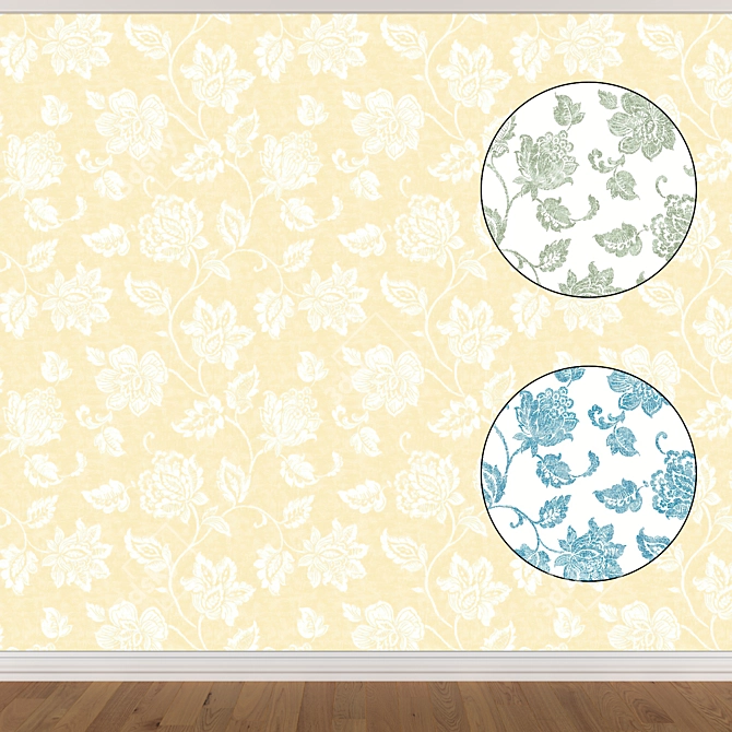 Seamless Wallpaper Set: 3 Color Options 3D model image 1