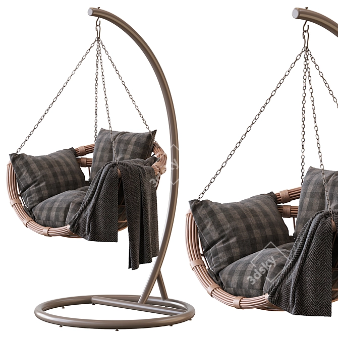 Vinotti Makadamia Brown Hanging Swing Chair 3D model image 2