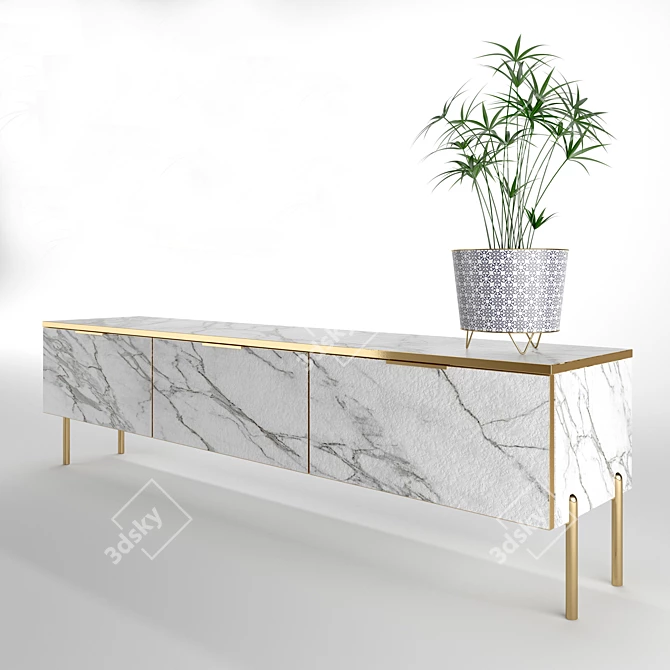 Smart Marble Curbstone with Gold Hardware 3D model image 1