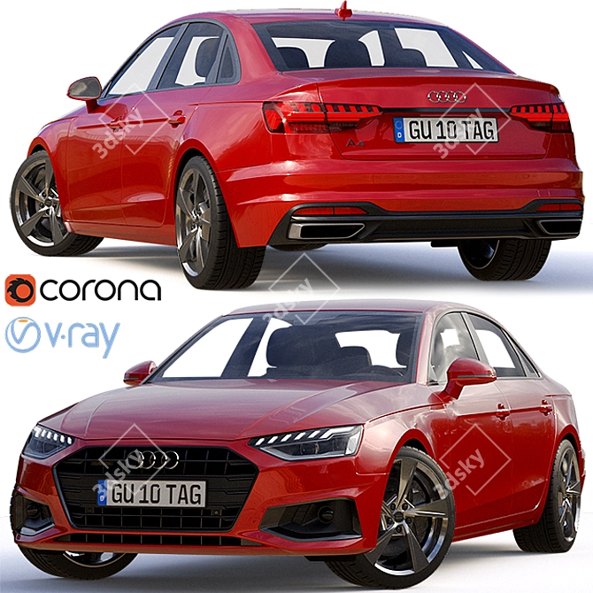 2020 Audi A4 Sedan: Exceptional Style, Power, and Luxury 3D model image 1