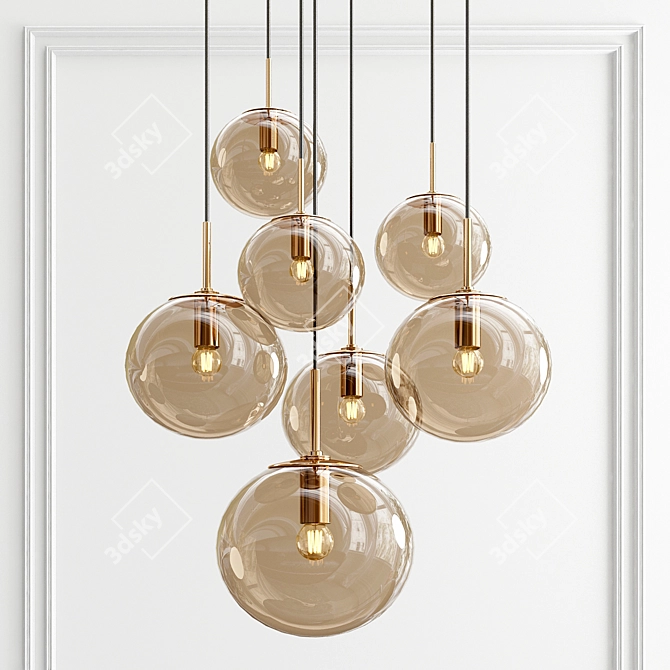 Elegant Smoked Glass Pendant Lights 3D model image 1