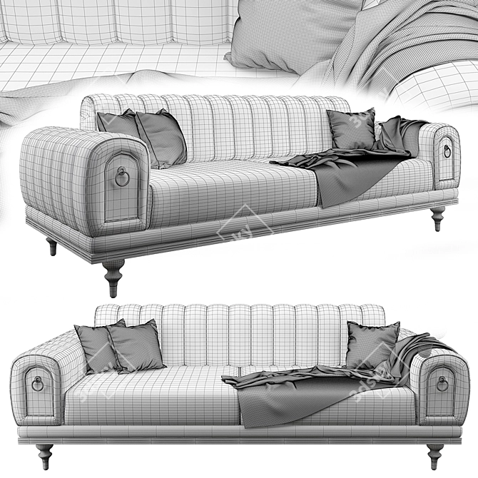 Modern Nishantashi Triple Sofa 3D model image 2