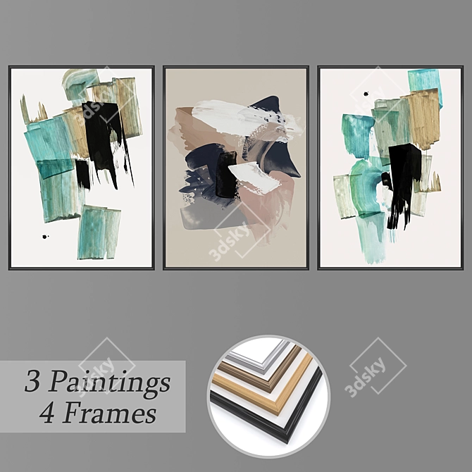 Elegant Framed Wall Art Set 3D model image 1