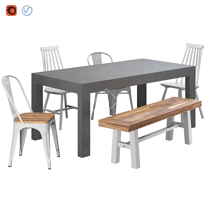 Modern Dining Set: Table, Chairs & Bench 3D model image 1