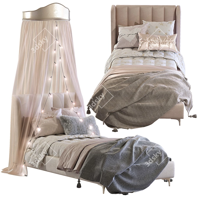 Blush Lizbeth Velvet Single Bed: Stylish Teenage Bed 3D model image 1