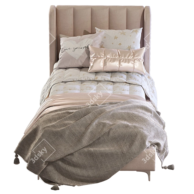Blush Lizbeth Velvet Single Bed: Stylish Teenage Bed 3D model image 2