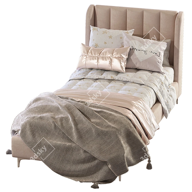 Blush Lizbeth Velvet Single Bed: Stylish Teenage Bed 3D model image 4