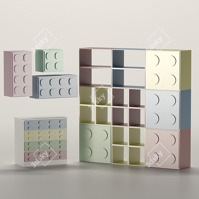 Lego-inspired Nursery Furniture 3D model image 4