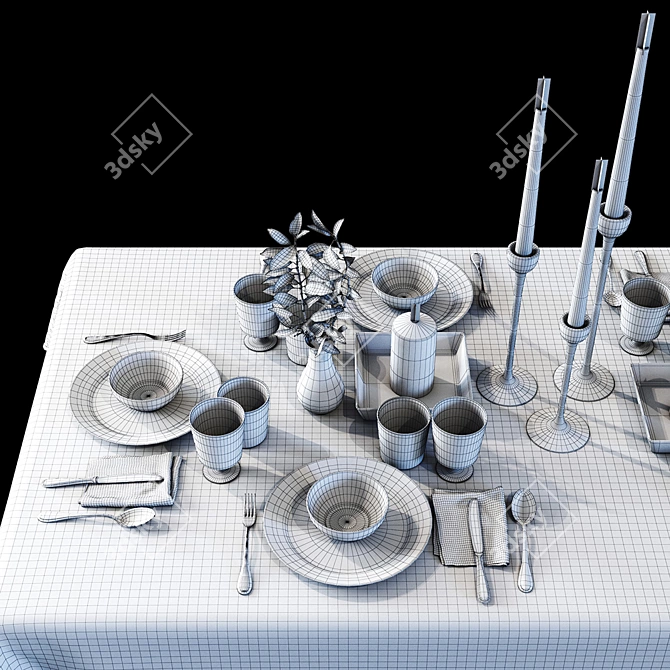 Elegant Table Setting with 3D Model 3D model image 3