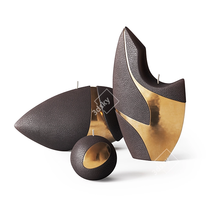 Sculptural Amorphous Brass Candle Set 3D model image 1