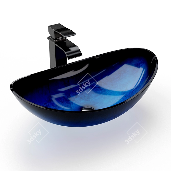 Stylish Glass Sink with Mixer 3D model image 1