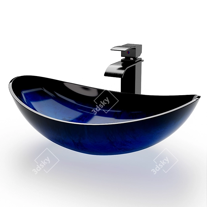 Stylish Glass Sink with Mixer 3D model image 2