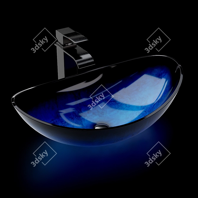 Stylish Glass Sink with Mixer 3D model image 3