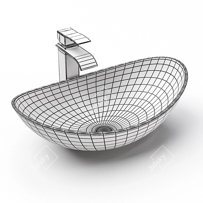 Stylish Glass Sink with Mixer 3D model image 4