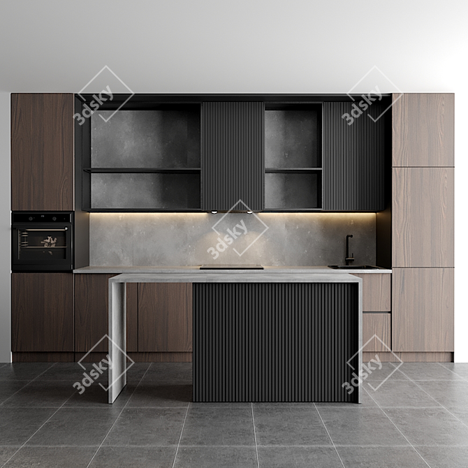 Modular Kitchen 3D Model 3D model image 1