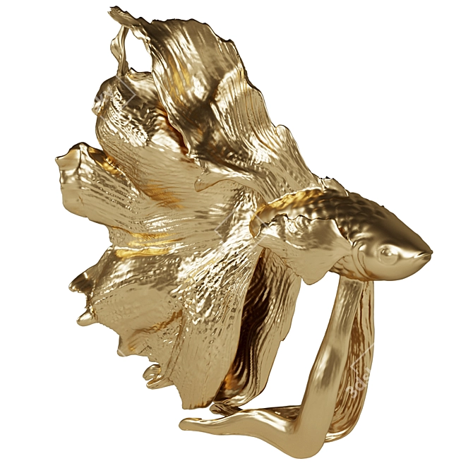 Elegant Betta Fish Gold Sculpture 3D model image 1