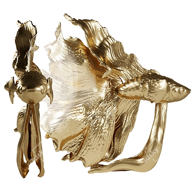 Elegant Betta Fish Gold Sculpture 3D model image 2