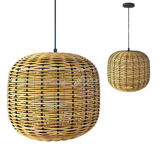 Rattan and Metal Ceiling Lamp 3D model image 3