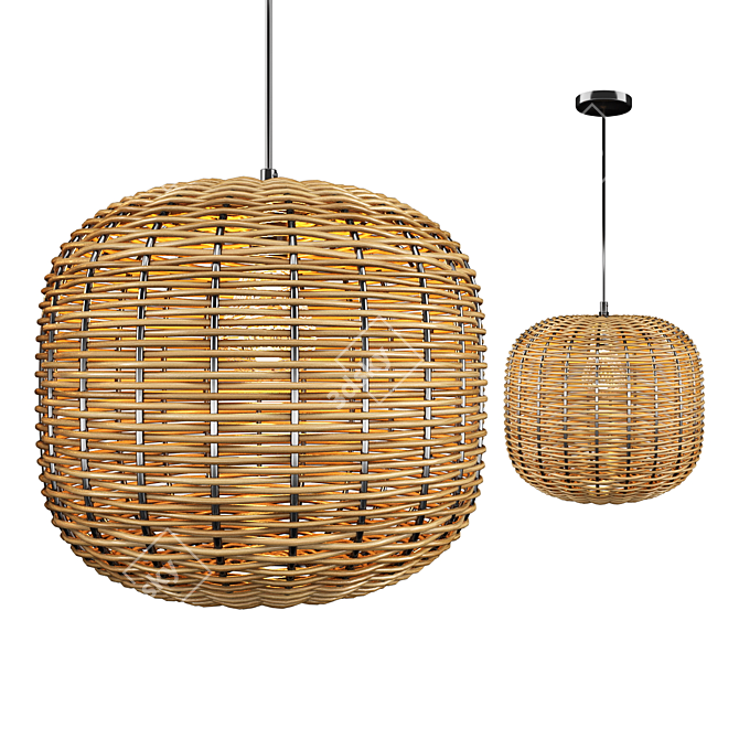 Rattan and Metal Ceiling Lamp 3D model image 8