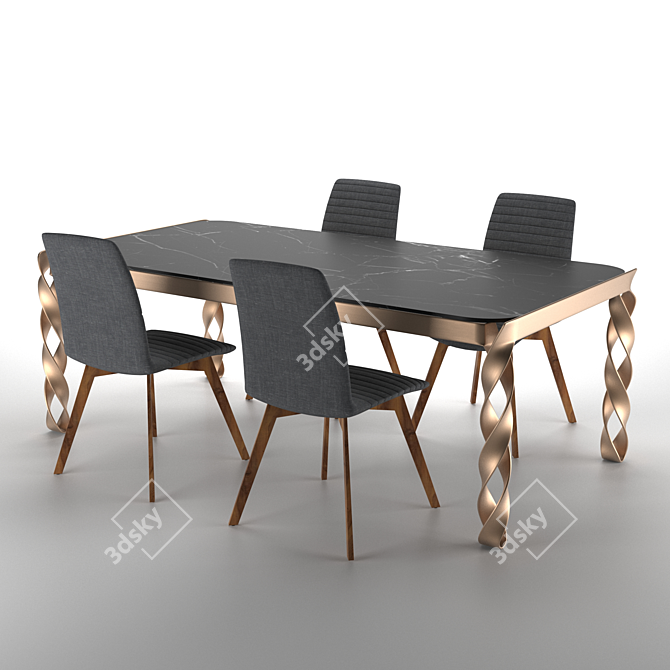 Modern Dining Table for 3 3D model image 2