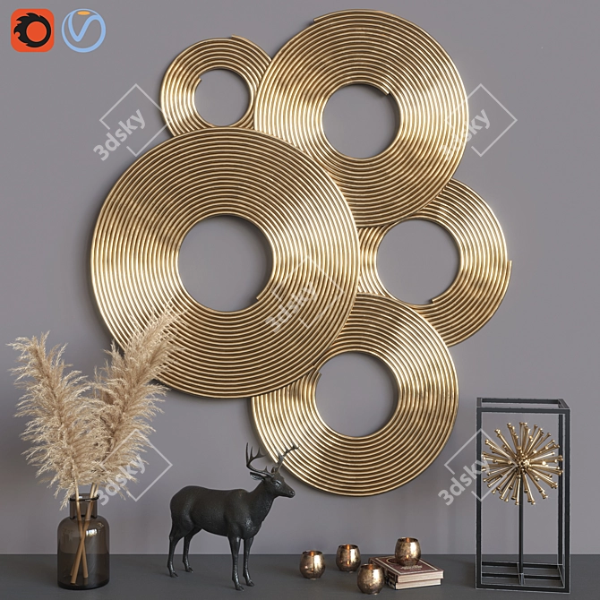 Elegant Golden Decor Set 3D model image 5