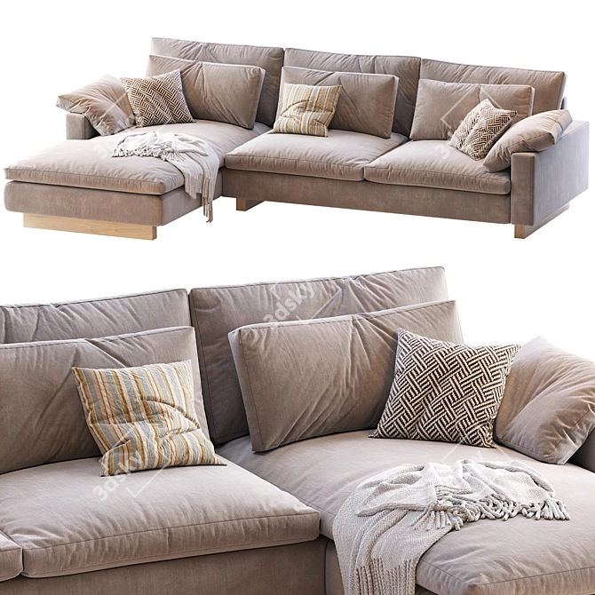 Harmony 2pc Chaise Sectional: Sleek & Spacious 3D model image 1