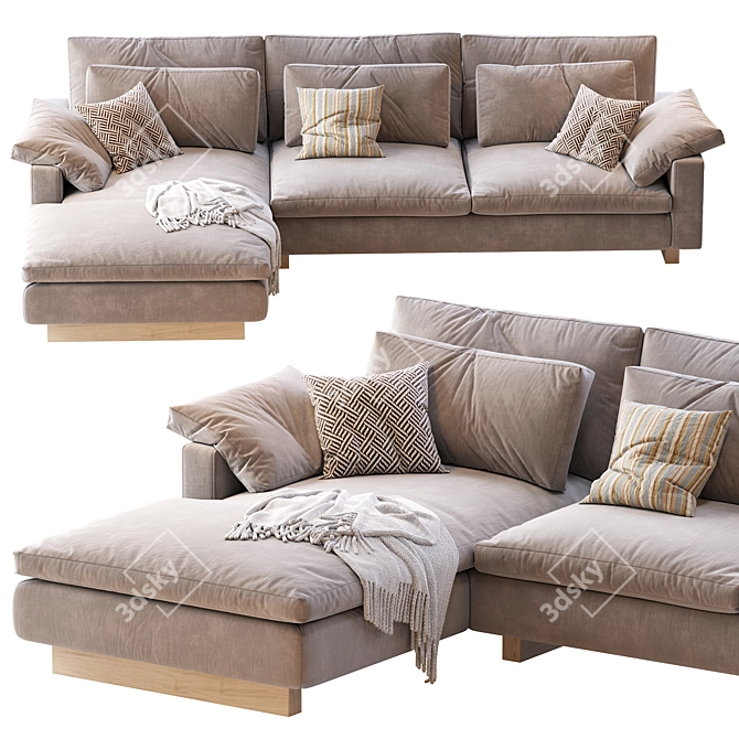 Harmony 2pc Chaise Sectional: Sleek & Spacious 3D model image 2