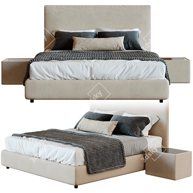 Beige Bed Linen Set 3D model image 4