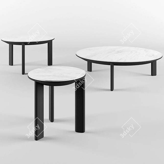 Minimalist Oak & Porcelain Coffee Tables 3D model image 3