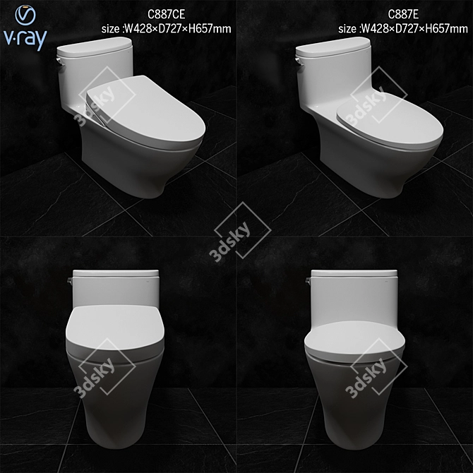 TOTO C887CE, C887E: One-Piece Tornado Toilet 3D model image 1