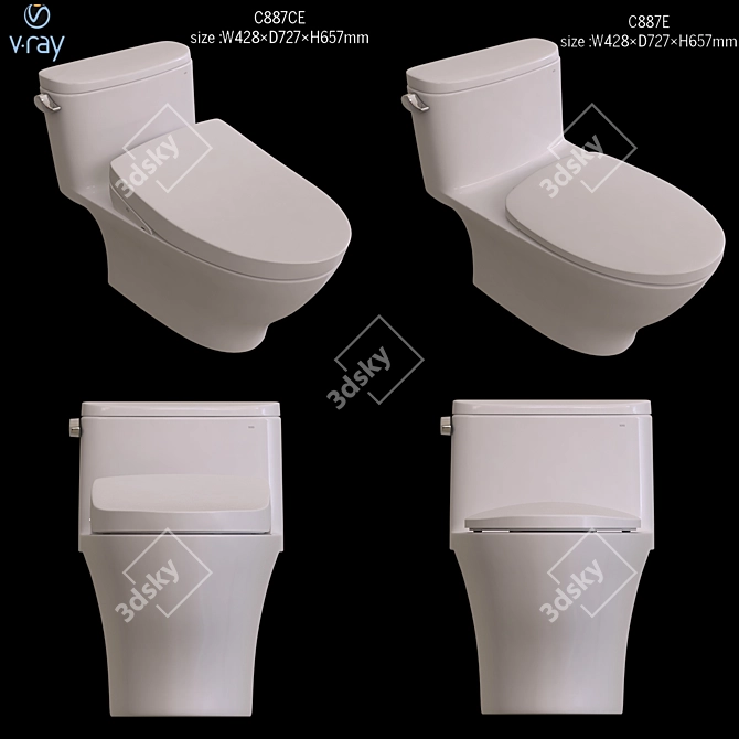 TOTO C887CE, C887E: One-Piece Tornado Toilet 3D model image 4