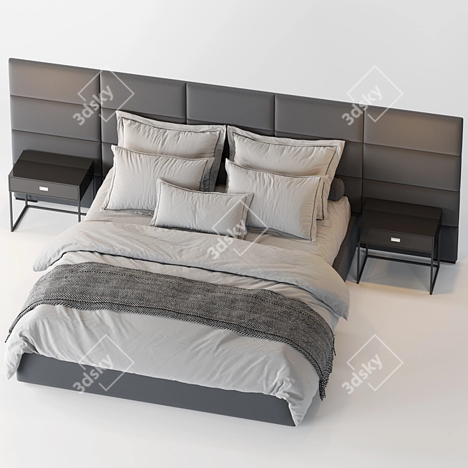 RH Modena Extended Panel Fabric Bed 3D model image 3