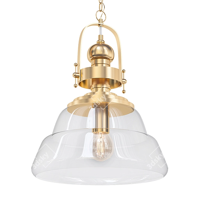 Vintage Brass Glass Pendant Light 3D model image 1