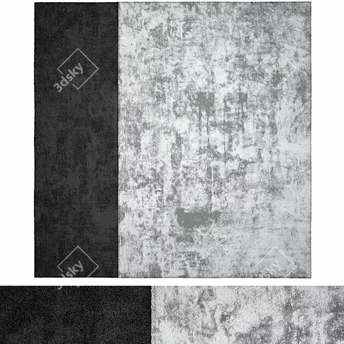 Contemporary Gray Black Wool Rug 3D model image 1