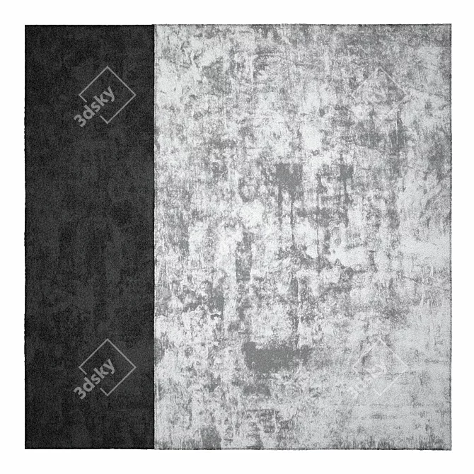 Contemporary Gray Black Wool Rug 3D model image 2