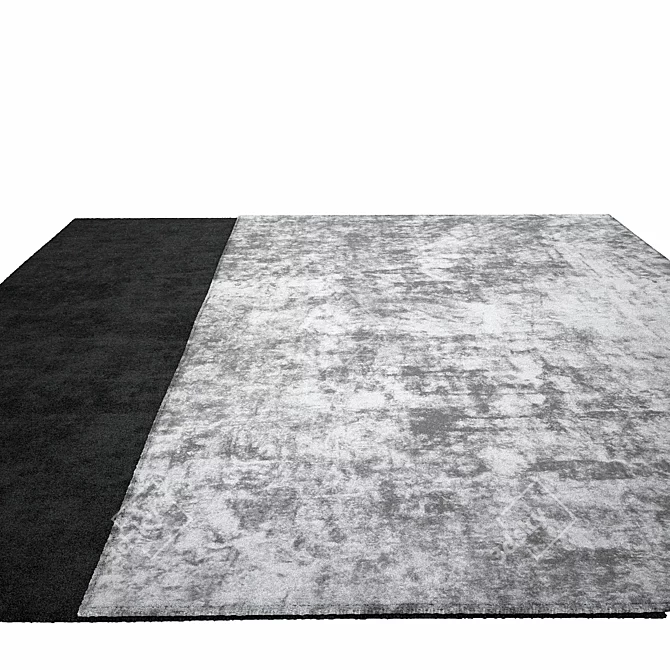 Contemporary Gray Black Wool Rug 3D model image 3