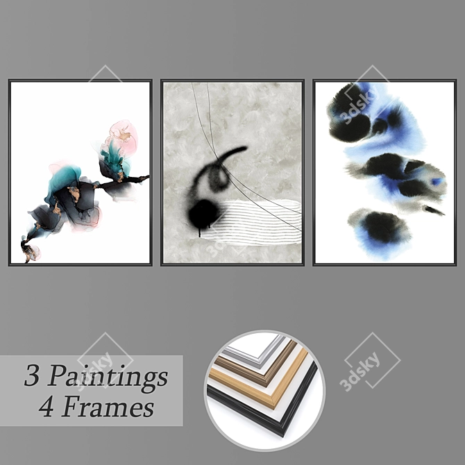 Versatile Set of Wall Paintings with Frames 3D model image 1