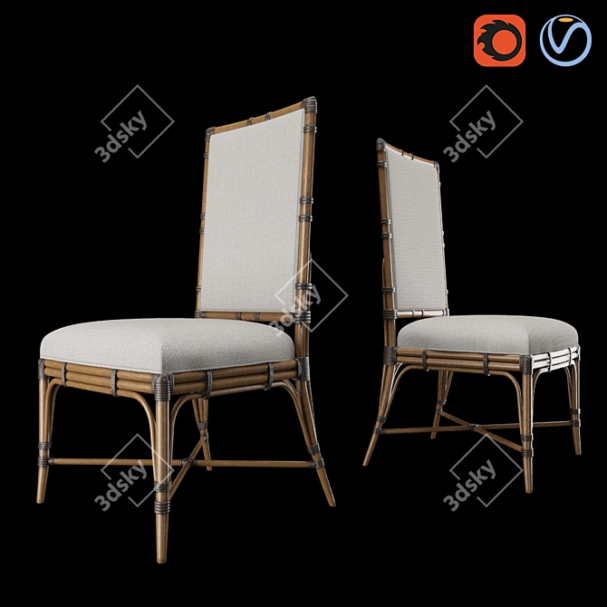 Tropical Rattan Upholstered Dining Chair 3D model image 1