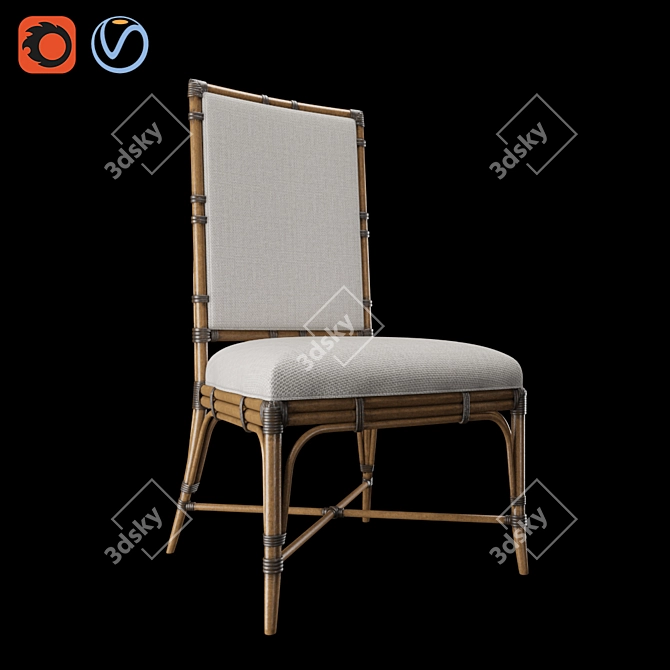 Tropical Rattan Upholstered Dining Chair 3D model image 2