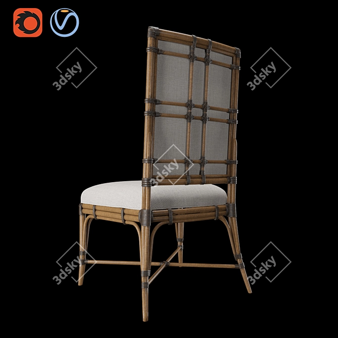 Tropical Rattan Upholstered Dining Chair 3D model image 3