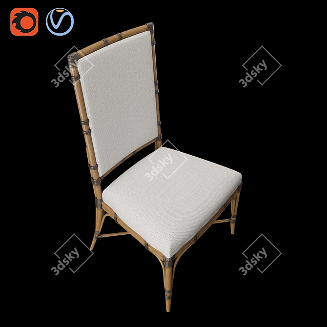 Tropical Rattan Upholstered Dining Chair 3D model image 4