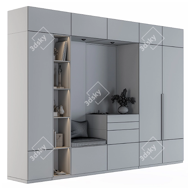 Sleek Gray Wooden Hallway Set 3D model image 4