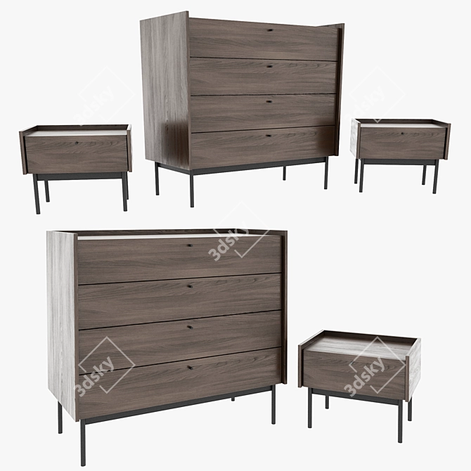 Modern Canelli Oak Chest of Drawers 3D model image 1