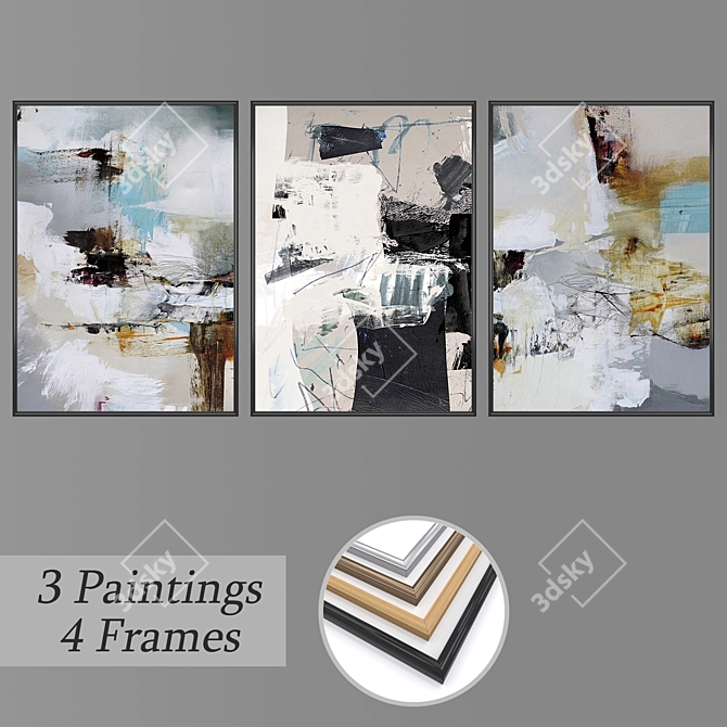 3-Piece Wall Painting Set with Multiple Frame Options 3D model image 1