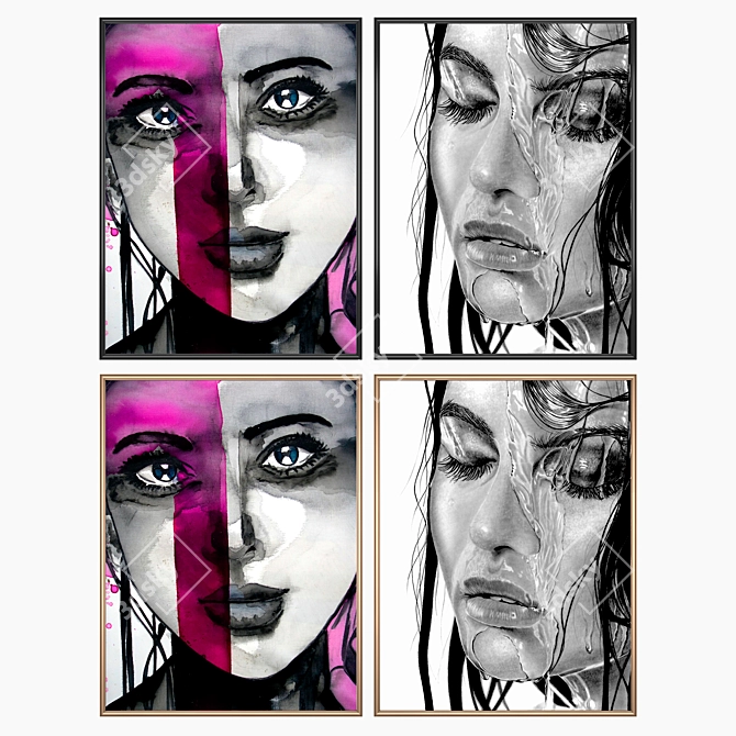 Abstract Art Set with Frames 3D model image 2
