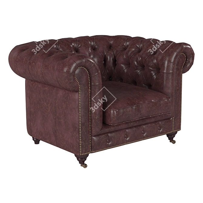 Elegant Brown Leather Armchair 3D model image 1