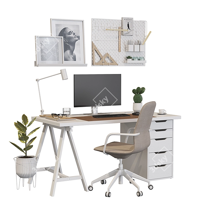 Ikea White Office Workplace Bundle 3D model image 1